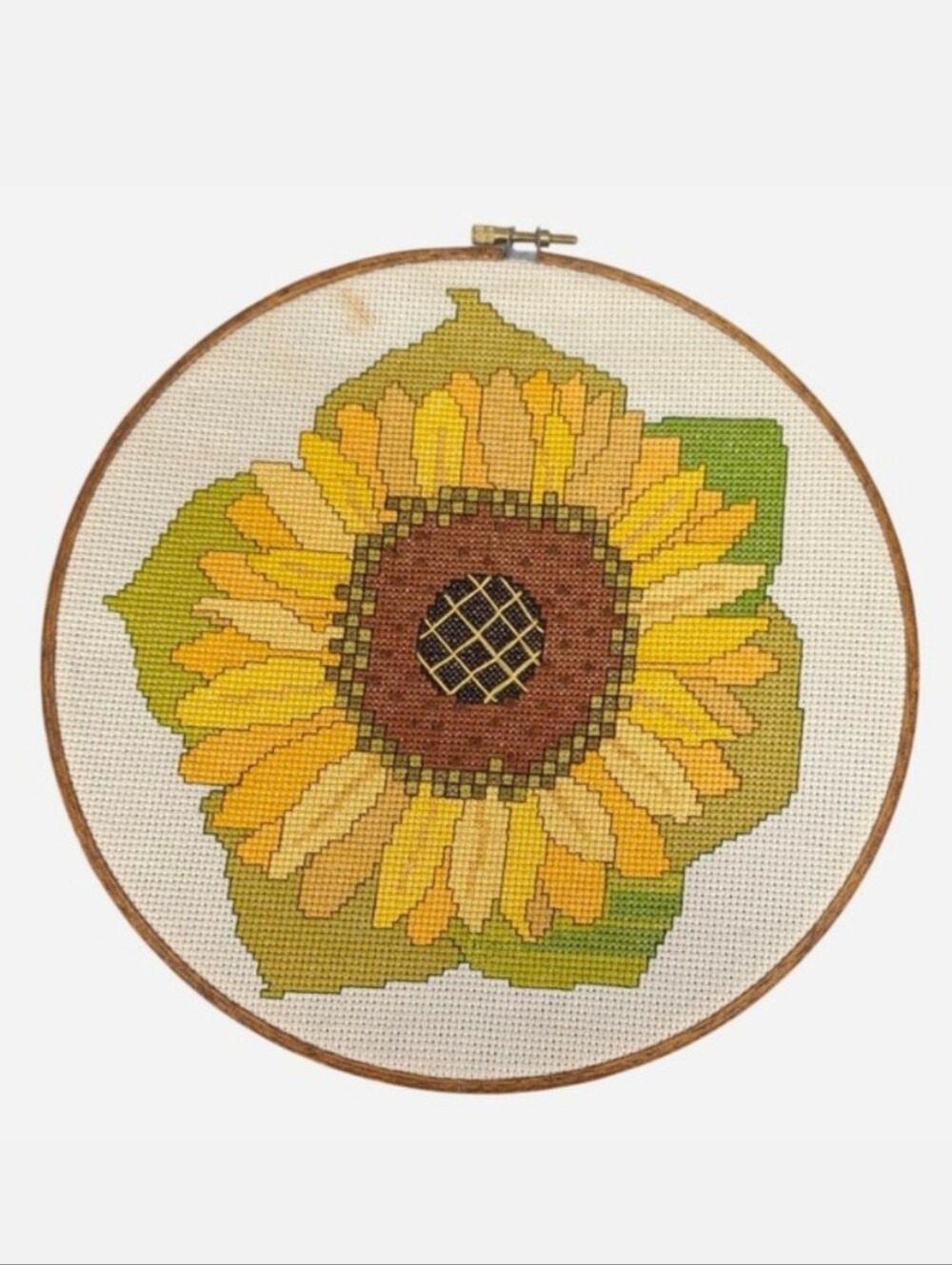 Finished Cross Stitch Sunflower Embroidery Hoop Art Handmade Wall Decor